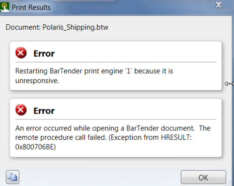 What could cause a remote function to stop printing errors on the