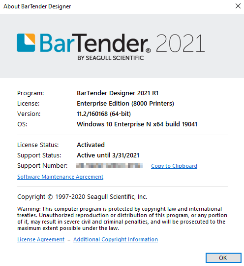 bartender 10.1 licensing setup not available